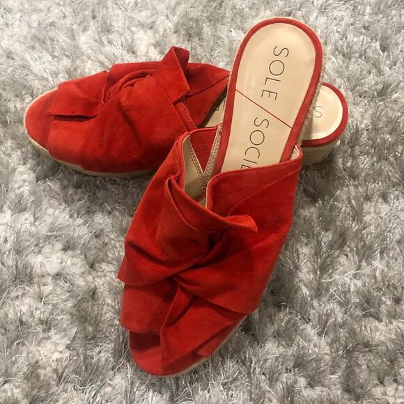 SOLE SOCIETY Carima Tie Espadrille Coral Wedge - Picture 2 of 7